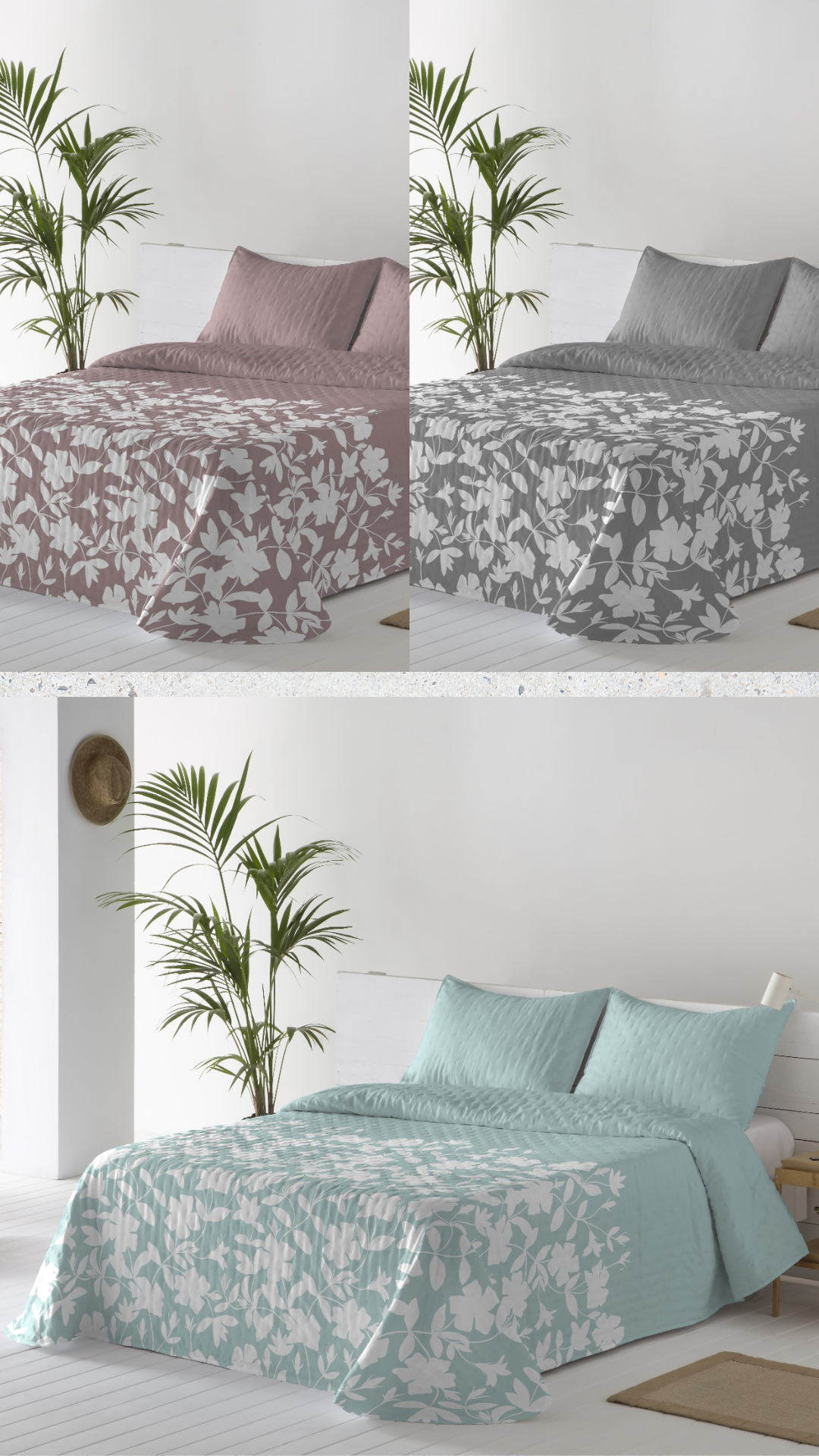 Colcha Bouti Modelo Aleatorio, Reversible, Estampada y Lisa. Cama 90, 105, 135, 150.