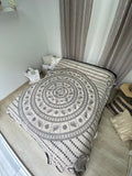 Mandala para playa, Algodón, Elefantes, Negro. Ligero y grande, tapiz de pared, colcha para cama fina de verano