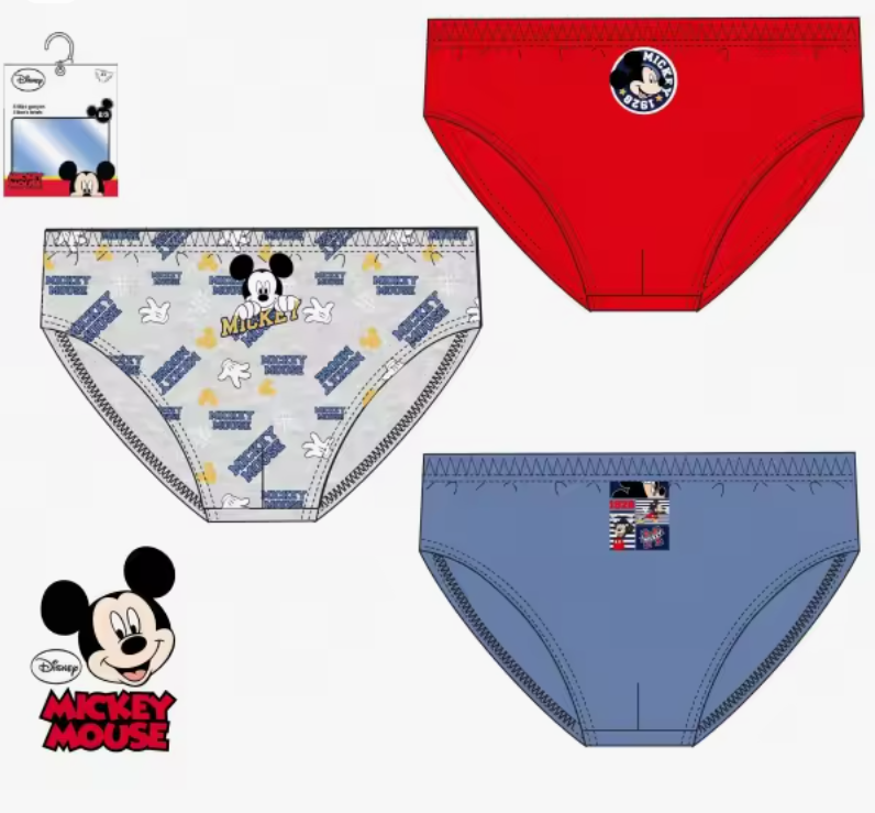 Pack 3 Slip nino 100 Algodon. Set de 3 Calzoncillos. Sun City. Azul Verde Blanco. Mickey Mouse 2 3Y
