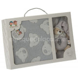 Set Manta + Sonajero Bebé. 80x110cm. Modelo Osito Gris. 100% Algodón. Extra suave.