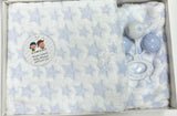 Set de Manta + Sonajero Bebé. 80x110cm. Estampado de estrellas. 100% ALGODÓ. Extra suave.