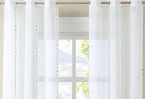 Visillo de Ventana para la Cocina 100x150cm MODELO RAYAS BEIGE CON PUNTITOS DE COLORES (impronta)